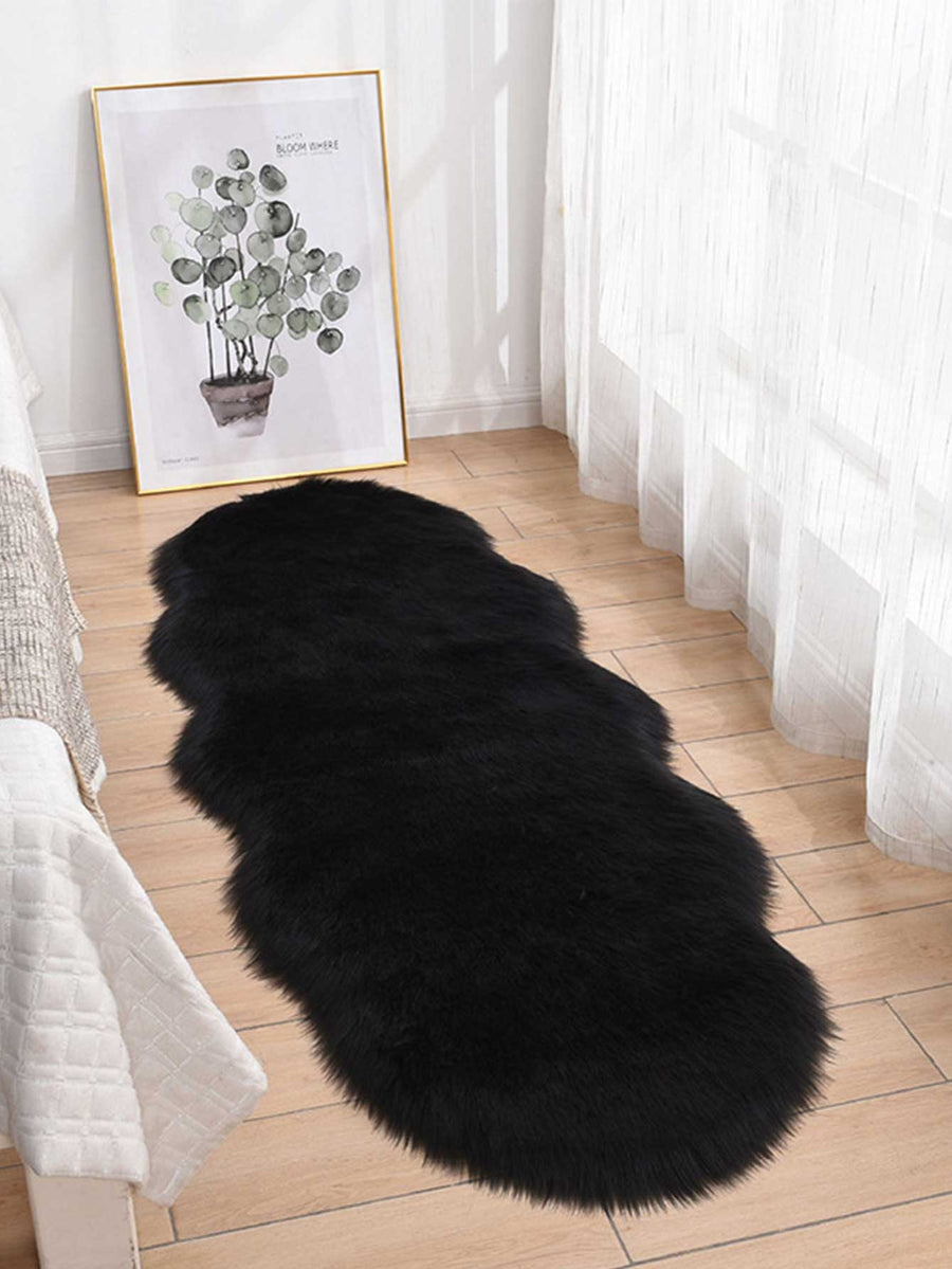 1pc Soft Faux Fur Rug, Black Fluffy Area Carpet, Suitable For Living Room, Bedroom, Chair, Sofa, Bedside, Creating Luxurious Modern Home Decor