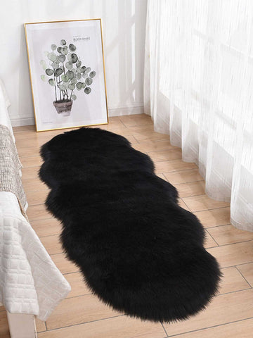 1pc Soft Faux Fur Rug, Black Fluffy Area Carpet, Suitable For Living Room, Bedroom, Chair, Sofa, Bedside, Creating Luxurious Modern Home Decor