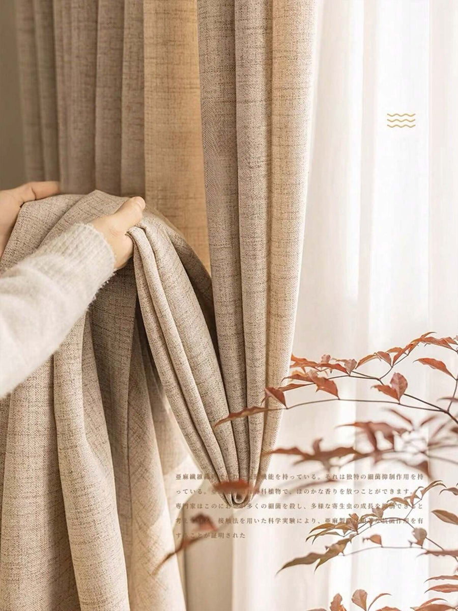 1pc Japanese-Style Minimalist Elegant Synthetic Linen Curtain Drape, Blackout & Thermal Insulation Soft Window Curtain, Suitable For Living Room, Bedroom, Hotel