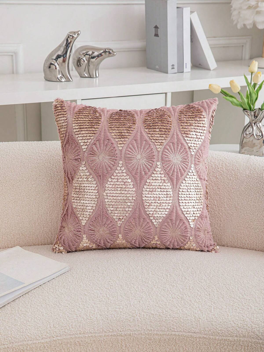 1pc PV Velvet Sequin Throw Pillow Cover (No Pillow Insert), Square Polyester Sequin Embroidered Cushion Cover, Suitable For Party, Living Room, Dining Room, Holiday